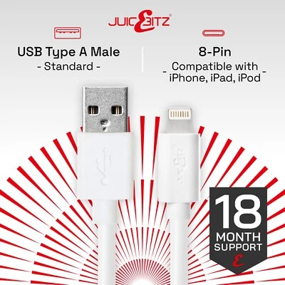JuicEBitz Charger Cable 20AWG Heavy Duty for iPhone 11 12 13 14 Pro Max iPad Air - Image 1 of 4