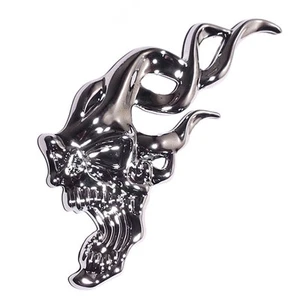 1 Custom Chrome "Flaming Skull" Adhesive 3D Emblem - Hotrod Ratrod Hot Rat Rod - Picture 1 of 2