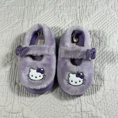 Hello Kitty Slippers 1-Pair M Toddler Size 7-8 Fuzzy Purple Used Sanrio Ribbon - Image 1 of 4