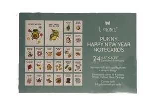 T Marie Punny Happy New Year Notecards Cards 24 Pack 4x6 Envelopes Bulk Friends - Picture 1 of 3