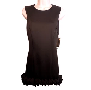 Donna Ricco New York schwarzes Etuikleid Größe 6 DR50182 ärmellos Rüschensaum LBD - Bild 1 von 9