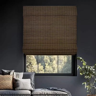 Chicology Room Darkening Bamboo Moose Brown Roman Shade 36" x 64" w/ Hardware - Image 1 of 4