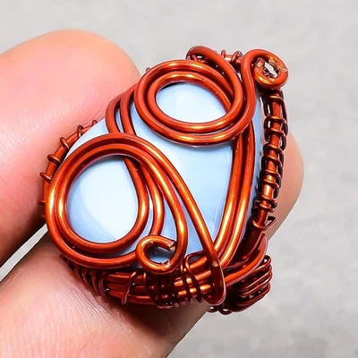 Anillo de joyería de cobre envolvente de alambre de moda hecho a mano con piedras preciosas de ópalo azul 5" SR 833 Foto 1 de 4