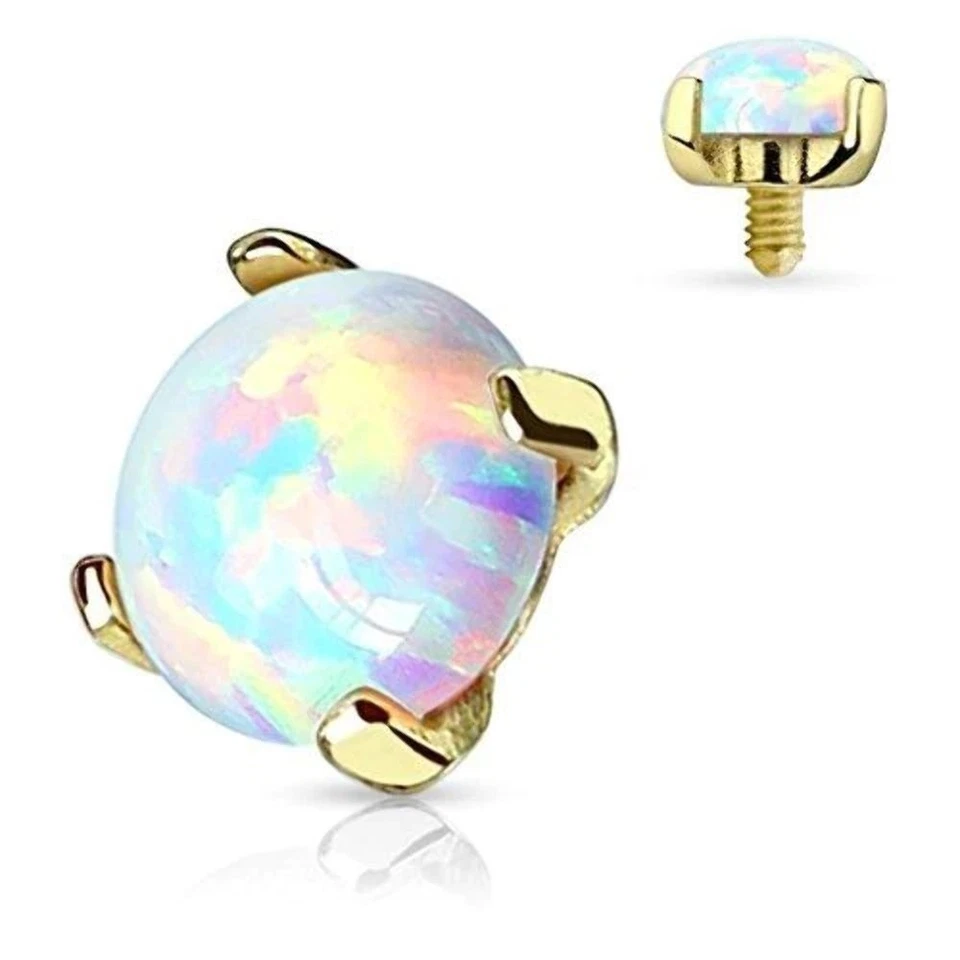 Body Accentz Prong Setting Lab Opal Stone 14K Yellow Gold Dermal Anchor Top 4mm - Image 1 of 1
