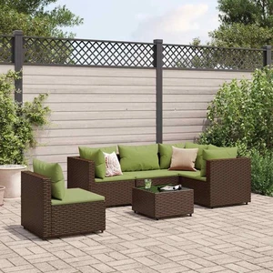Set Mobili da Giardino 6pz con Cuscini in Polyrattan Marrone - Foto 1 di 5