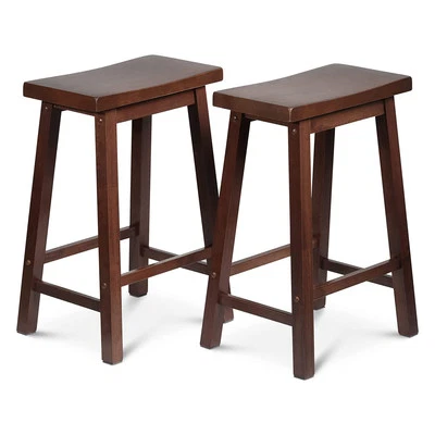 PJ Wood Classic Saddle-Seat 24" Counter Stools, Walnut, (Set of 2) (For Parts) - Image 1 of 4