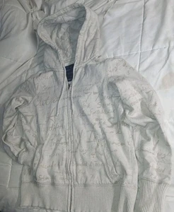 Chaqueta con Capucha American Eagle Cremallera Completa Gris Logo Deletreado AE Mujer Talla Mediana - Imagen 1 de 10