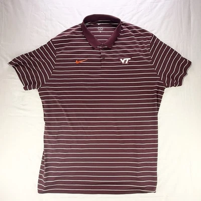 Nike Virginia Tech Polo Shirt Mens 3XL Hokies Football Dri-Fit Maroon Striped - Image 1 of 4