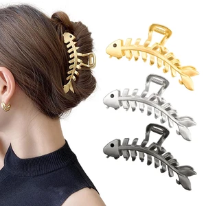 3 PACK Large Metal Hair Claw Clips Fish Bone Shape Hairpin Tail Hair Clamps - Picture 1 of 12