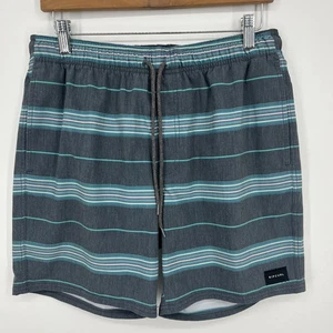Rip Curl Swim Trunks Men's M Blue Gray Striped Logo Elastic Waistband Drawstring - Picture 1 of 9
