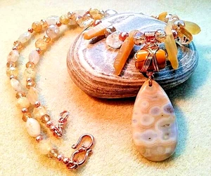 Gemstone Beaded Necklace Ocean Jasper Citrine Copper Handmade Wire Wrapped - Picture 1 of 5