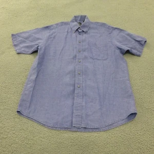 Jos A Bank Shirt Mens Medium Button Up Linen Blue Casual Short Sleeve Beach - Picture 1 of 8