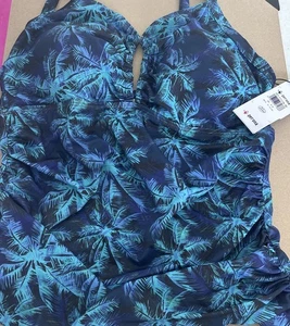 PERONA Women's Swimsuit Top Tankini Blue Purple Black Size 12 NEW - Picture 1 of 4