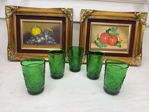 Vintage Anchor Hocking Waldgrün Sandwich 3,5" Haferflocken Saft Gläser 5er Set - Bild 1 von 6