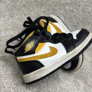Nike Air Jordan 1 TD Mid Patent Metallic Gold Black BQ6933-007 Kleinkind Schuhe 6C - Bild 1 von 11