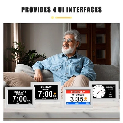 8" Großer Digital Kalender Tag Uhr Schrift Elektronischer Wecker für Senioren~/ - Bild 1 von 4