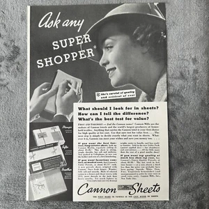 Cannon Sheets Super Shopper Woman Vintage Magazine Print Ad 1936 - Picture 1 of 8