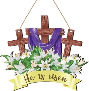 Easter He He Is Risen Wreath for Front Door Decor Religious Easter Decoration Wo - Picture 1 of 6