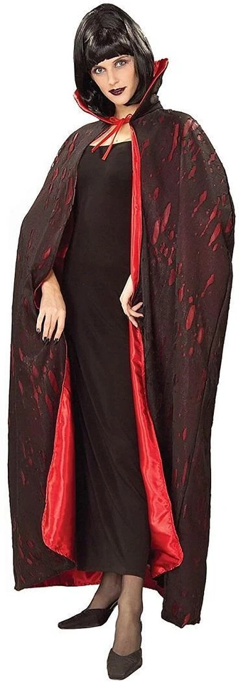 Tattered Cape Vampire Gothic Red Black Fancy Dress Halloween Costume Accessory - Image 1 of 1