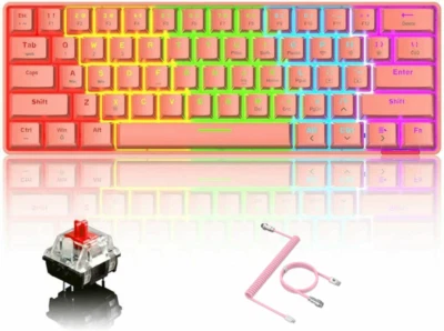 Wired/Wireless 60% Mechanical Gaming Keyboard Bluetooth and USB C Cable For PC - Image 1 of 4