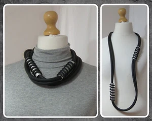 BNWT LAGENLOOK, STATEMENT, LONG, BLACK, 2-STRAND, RUBBER & SILVER TUBE, NECKLACE - Picture 1 of 17