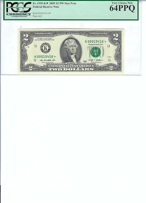 2009 $2 FRN FR1939-K* PCGS 64 PPQ, Dallas * Note S/N K00015416*!!! - Image 1 of 2