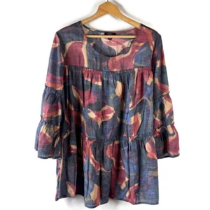 Cocomo Womens Tunic Blouse Shirt Top Size 2X Blue Geometric Tiered Bell Sleeves - Foto 1 di 8