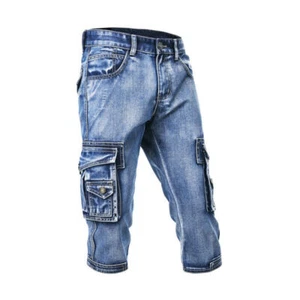 Men Cargo Shorts Combat Denim Summer 3/4 Length Multi Pocket Jeans Half Pants - Picture 1 of 9