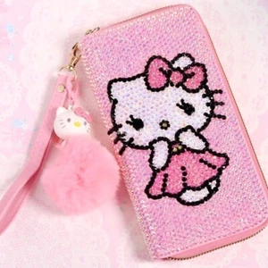 Hello Kitty Bling Rhinestone Long Wallet Card Holder Full Zipper with Charm - Picture 1 of 11