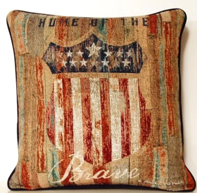 Americana - Escudo con Estrellas y Rayas "Hogar de los Valientes" Tapiz Almohada Nuevo Foto 1 de 4