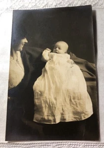 Vintage Real Photo PC 1915 Mom & Baby In Long Christening Dress H-112 - Picture 1 of 3