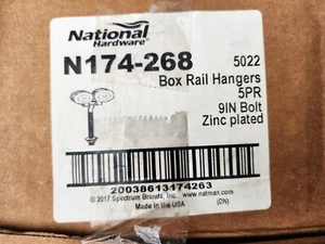 (5 Pack) National N174-268 Box Rail Hangers. 5022. 9 in bolts Zinc Plated Set - Picture 1 of 2