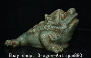 6.8" Old Chinese Green Stripe Porcelain Dynasty Palace Animal Frog Statue - Picture 1 of 12