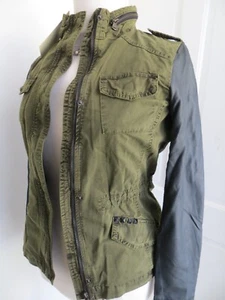 Green jacket with leather look sleeve BNWT size 12/14 - Picture 1 of 7