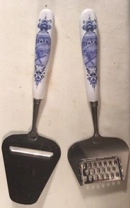 Holland Delft Porcelain Trophee Cheese Grater & Slicer Set Stainless Steel Nice! - Picture 1 of 2