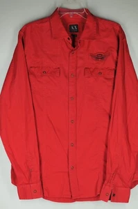 Armani Exchange Brilliant Red Logo Snap Button Cotton Casual Shirt L Large - Picture 1 of 4