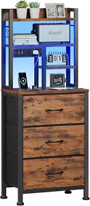 Tall Night Stand with 3 Fabric Drawers and LED Lights, Nightstand with Bookshelf - Picture 1 of 12