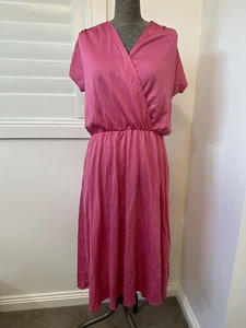 Vintage Hot Pink Sparkly Thread Shimmer Fit Flare 50s Style Dress Stretchy L 14 - Picture 1 of 11