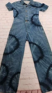 Wrangler Tie Dye Denim Boiler Suit XS Free Spirit Blue Coveralls Jumpsuit Boho - Picture 1 of 16