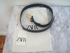 NWT Zara Black Leather Women’s  Belt - Size 80  US Size 30 Golden Buckle - Picture 1 of 8