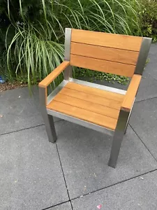 Gartenstuhl mit Armlehne Edelstahlstuhl V2A Gartenmöbel Holz Teak - Bild 1 von 2