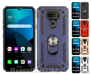 For LG Harmony 4 - ShockProof Slim Armor Rugged Cover Case Stand Ring - Picture 1 of 9