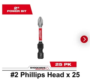 Milwaukee 48-32-4602 #2 Phillips Shockwave 2 in. Power Bits (25-Pack) - Picture 1 of 7