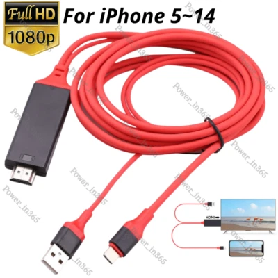 HDMI Mirroring Cable Phone to HDTV AV Adapter For iPhone 11/12/13/XS Max 6 78 14 - Image 1 of 4