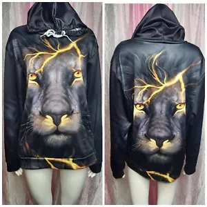 Lion Jungle Big Cat 3D Graphic Hoodie Pullover Size Medium - Picture 1 of 9