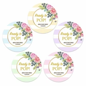BABYPARTY PERSONALISIERTE KREIS AUFKLEBER ETIKETTEN BEREIT ZUM KNALLEN PARTY BLUMEN - Bild 1 von 11
