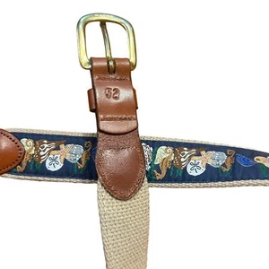 Leather Man Ltd Leder Canvas Band Gürtel Messingschnalle Muschel Damengröße 32 " - Bild 1 von 4