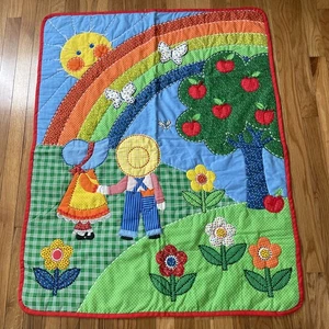 Sunbonnet Sue Sam Quilt Wall Decor Sunshine Sun Walk Rainbow Butterflies Flowers - Picture 1 of 9