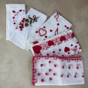 VINTAGE 5er Set VALENTINSTAG TASCHENTUCH HERZEN TASCHENTÜCHER Valentinstag - Bild 1 von 15