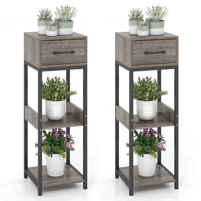 2Pack 3 Tier Indoor Tall Plant Stand w/Drawer Anti-tipping Devices Display Shelf - Image 1 of 4